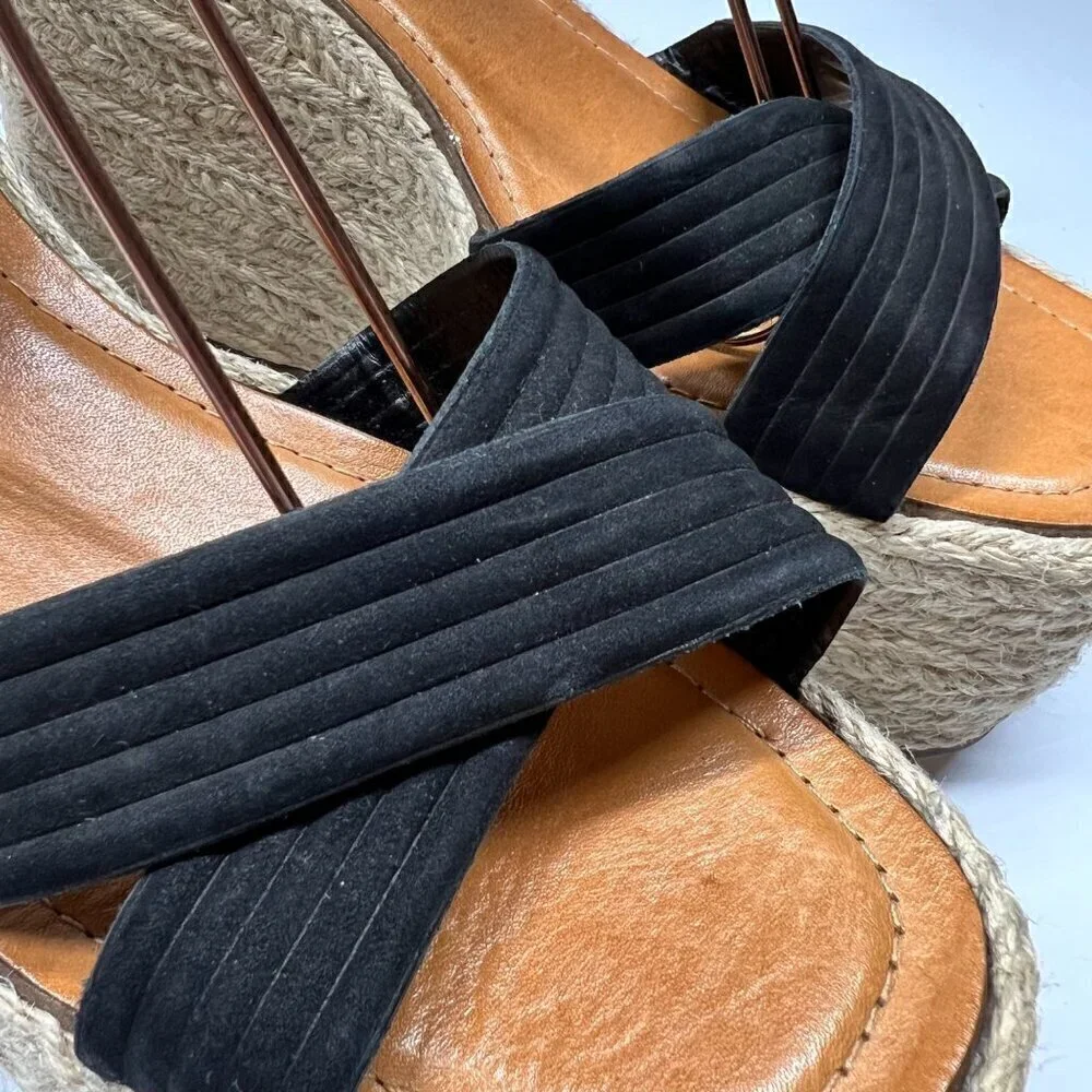 Schutz Blisse Nubuck Platform Wedge Sandal Size 10 Black / Tan